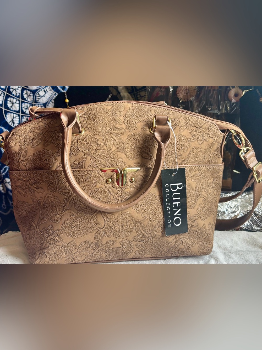 Bueno Collection Women's Embossed Floral Tan Satchel NWT